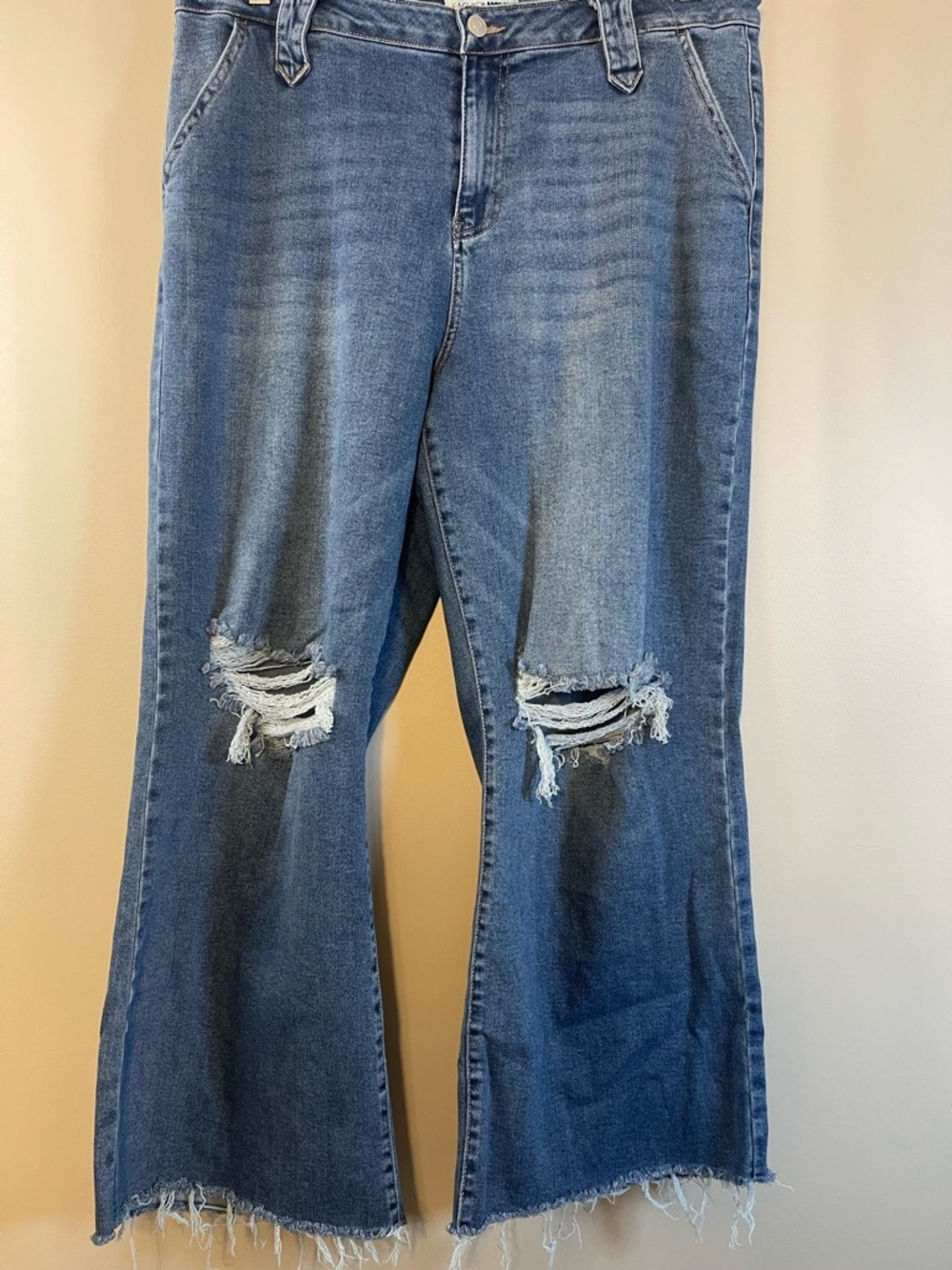 Fashion Nova Blue Distressed Wide-Leg Flare Jeans